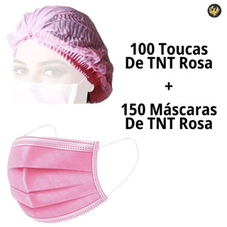 Kit 100 Toucas ROSA Descartável + 150 Máscara Descartável ROSA Tripla Camada em Oferta na Shopee