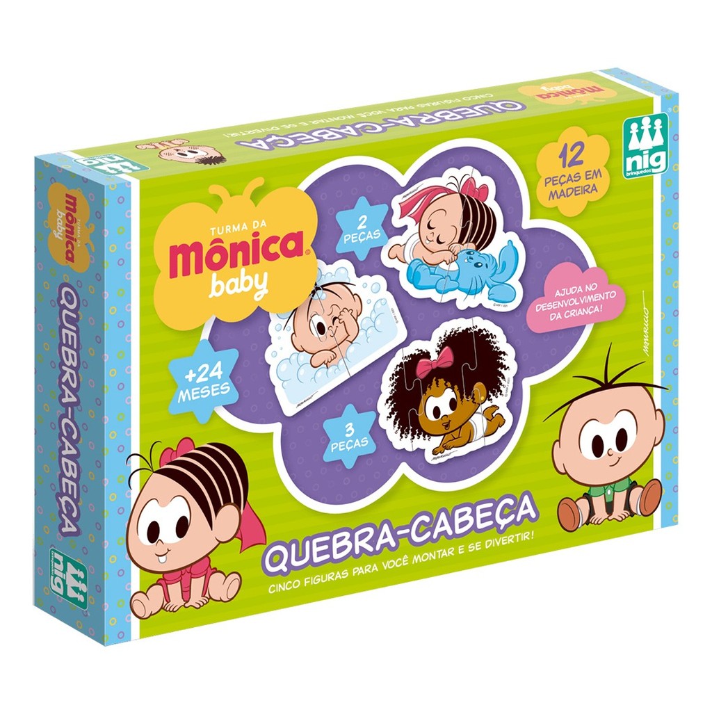 Quebra Cabeça Turma da Mônica Madeira - 05 Fig. Grande - Nig