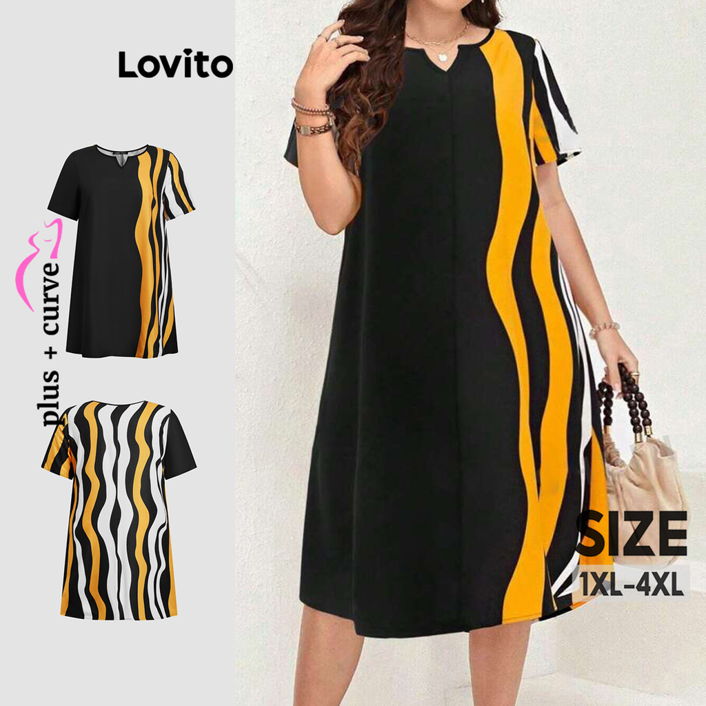Lovito Vestido Plus Size Curvo Elegante Patchwork Colorblock para Mulheres LBL20324 - Women Clothes