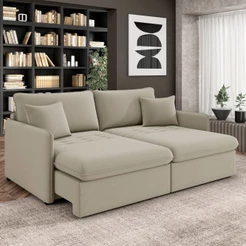 Sofá Cama Retrátil Para Sala de Estar 174cm Una K01 Veludo Bege - Lyam Decor