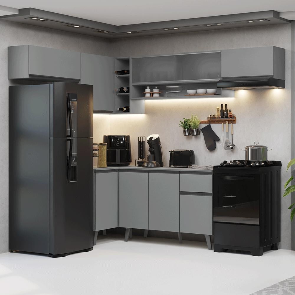 Armário de Cozinha Completa de Canto 405cm Cinza Nice Madesa 05 - Home & Living