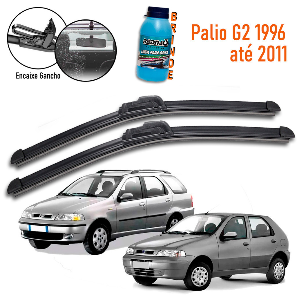 Par Palhetas Limpador Parabrisa Dianteiro Palio G2 1996-2011 + Limpa Vidro Lava Brisa 100ml - Spare Parts and Accessories for Vehicles