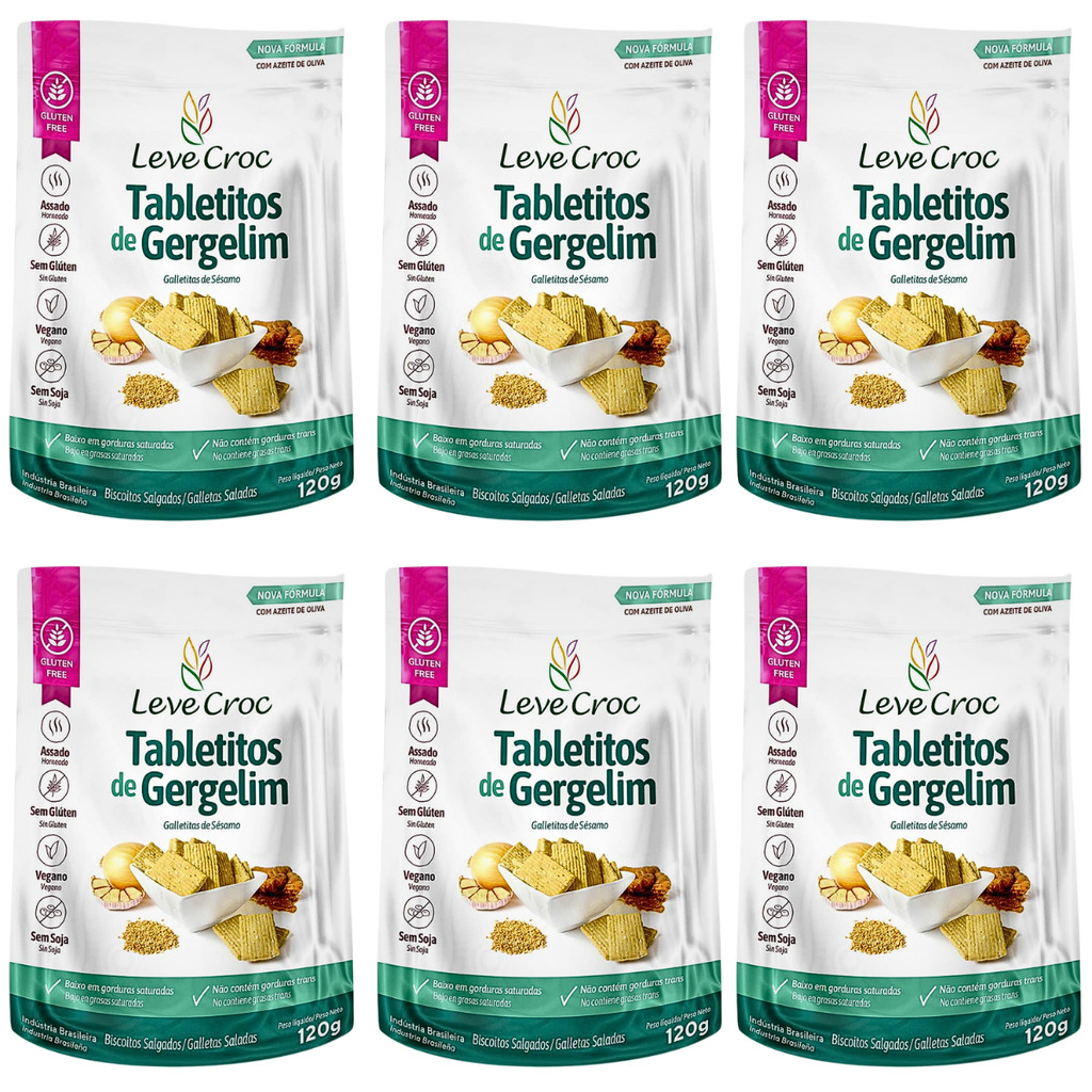 Kit 6 Biscoito Tabletitos Salgados Gergelim 120g - Leve Croc