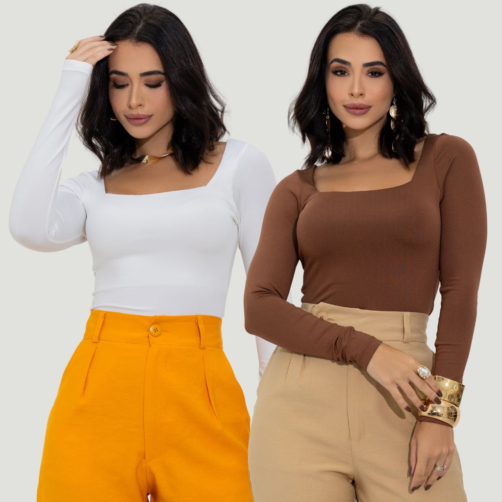 Kit 2 Blusa Manga longa Elegante Decotado Frio Segunda Pele