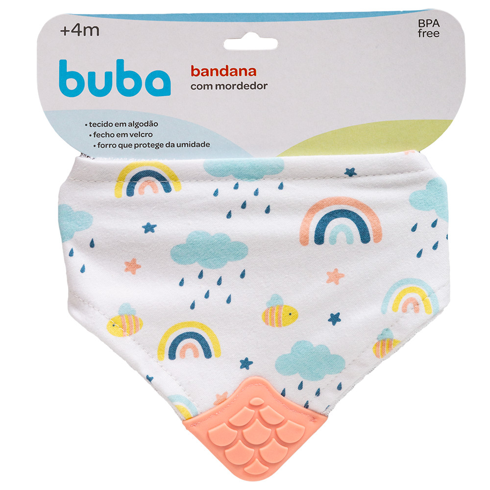 Bandana Babador Com Mordedor Massageador Dentes Gengiva Algodão Infantil Bebe Menino Menina Buba