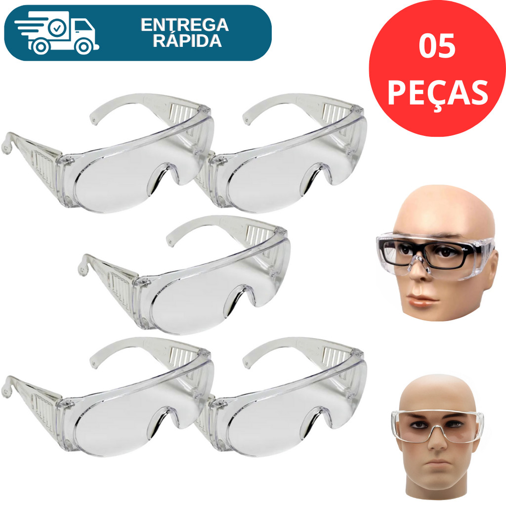 Kit 5 Óculos De Proteção Sobrepor Óculos De Grau Protector Valeplast Segurança Epi Obra Indústria