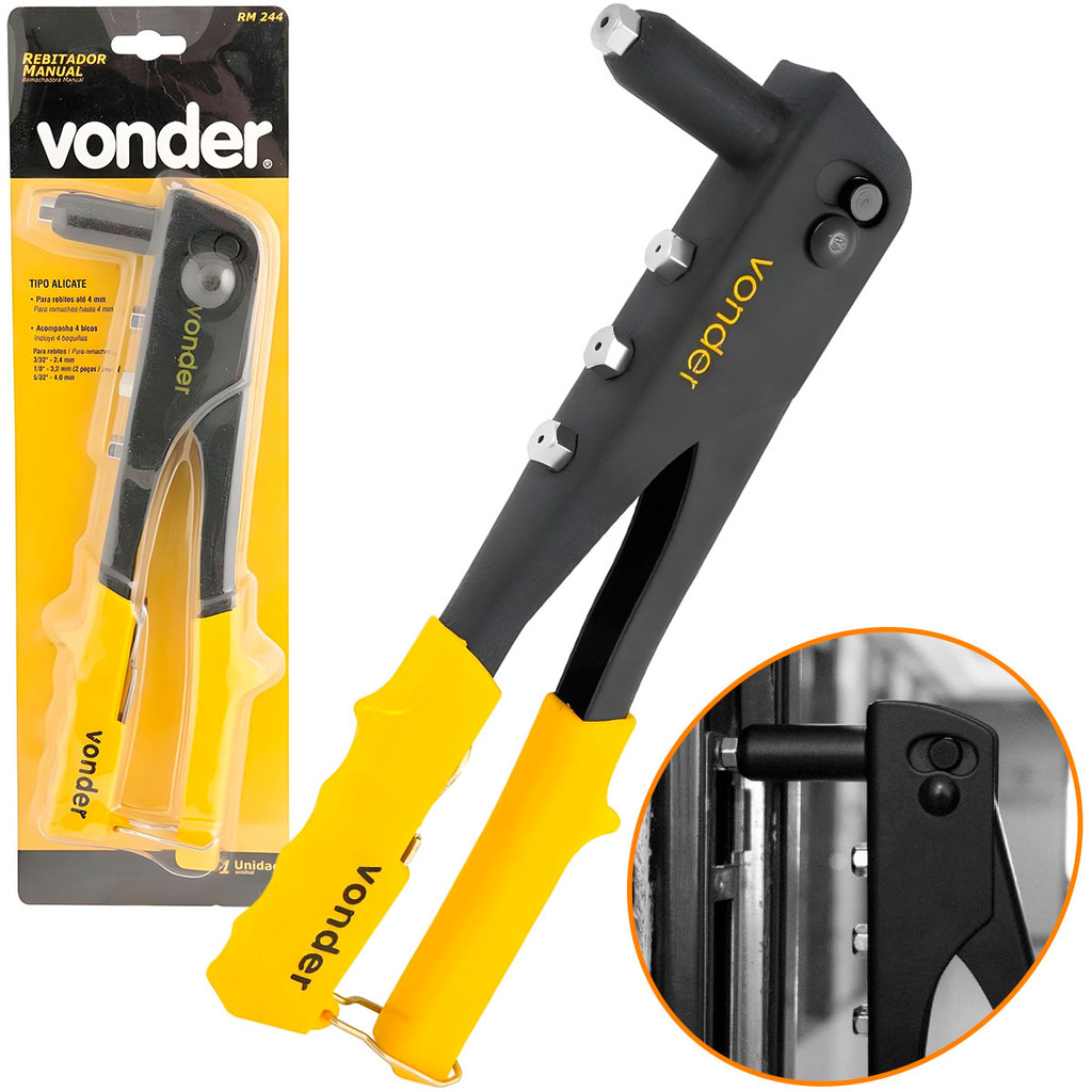Rebitadeira Profissional Alicate Rebitador Manual 10 Polegadas - 4 Furos Bico Chave Até 4mm Vonder