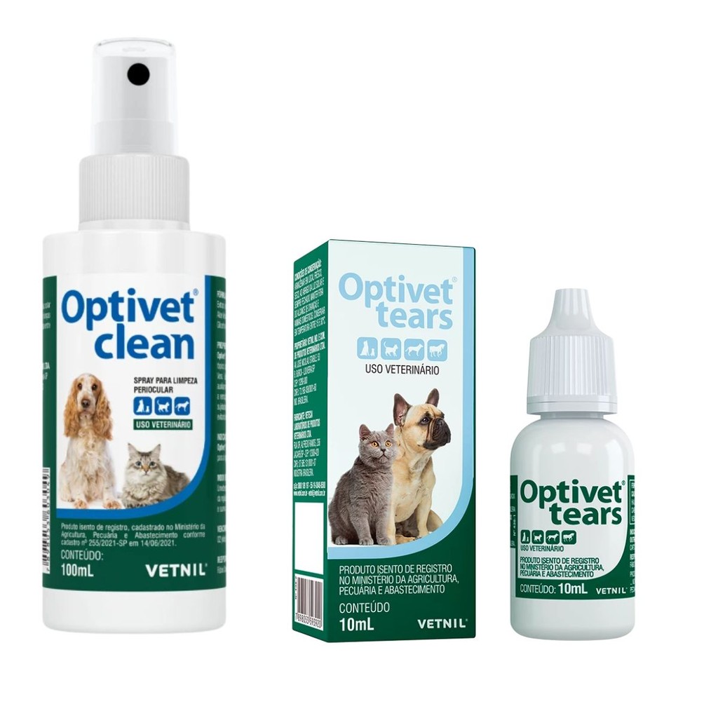 Kit C/ 01 Optivet Tears 10ml  01 Optivet Clean 100ml Vetinil em Oferta na Shopee