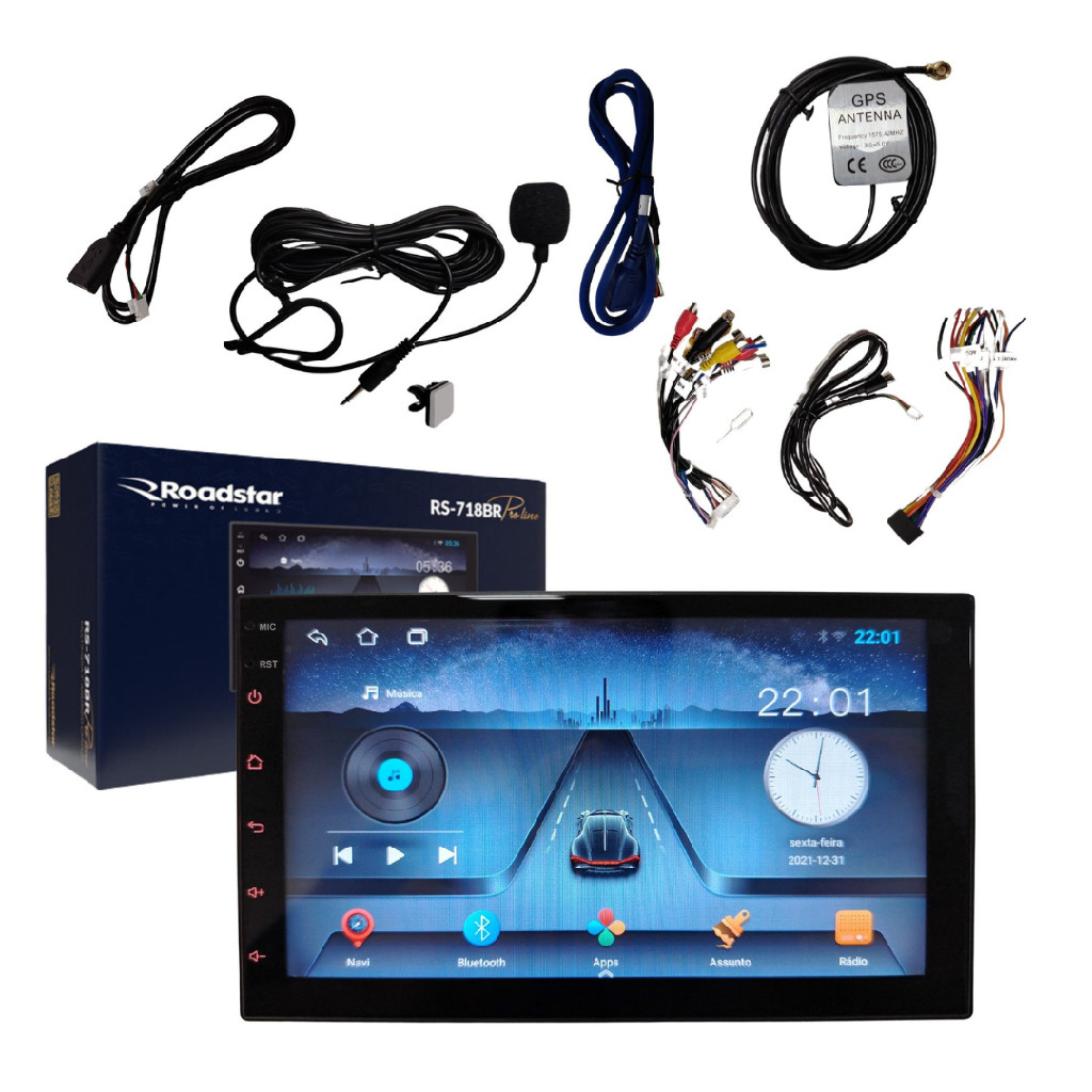 Central Multimídia Roadstar Rs-718br Pro Line Android 13 Quad Core 2GB 32GB 7'' Universal GPS WIFI