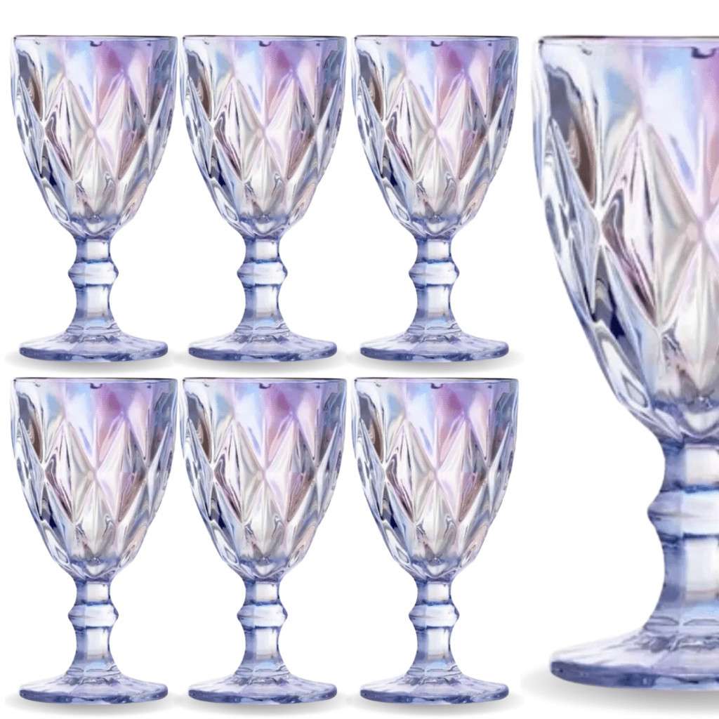 Jogo 6 Taça Diamante Copo Vidro Furta Cor Rainbow Bico De Jaca 320ml