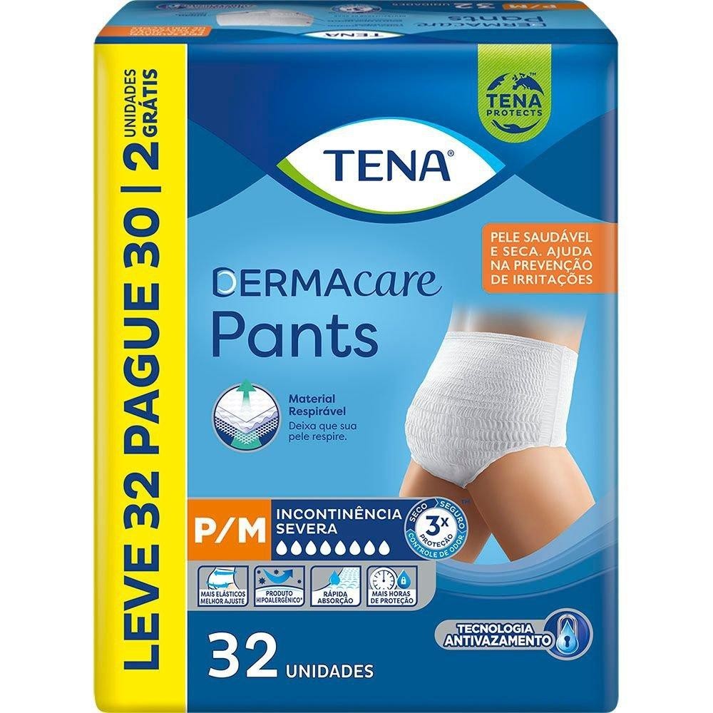 Roupa Intima Tena Pants Dermacare P/M Leve 32un Pague 30un em Oferta na Shopee