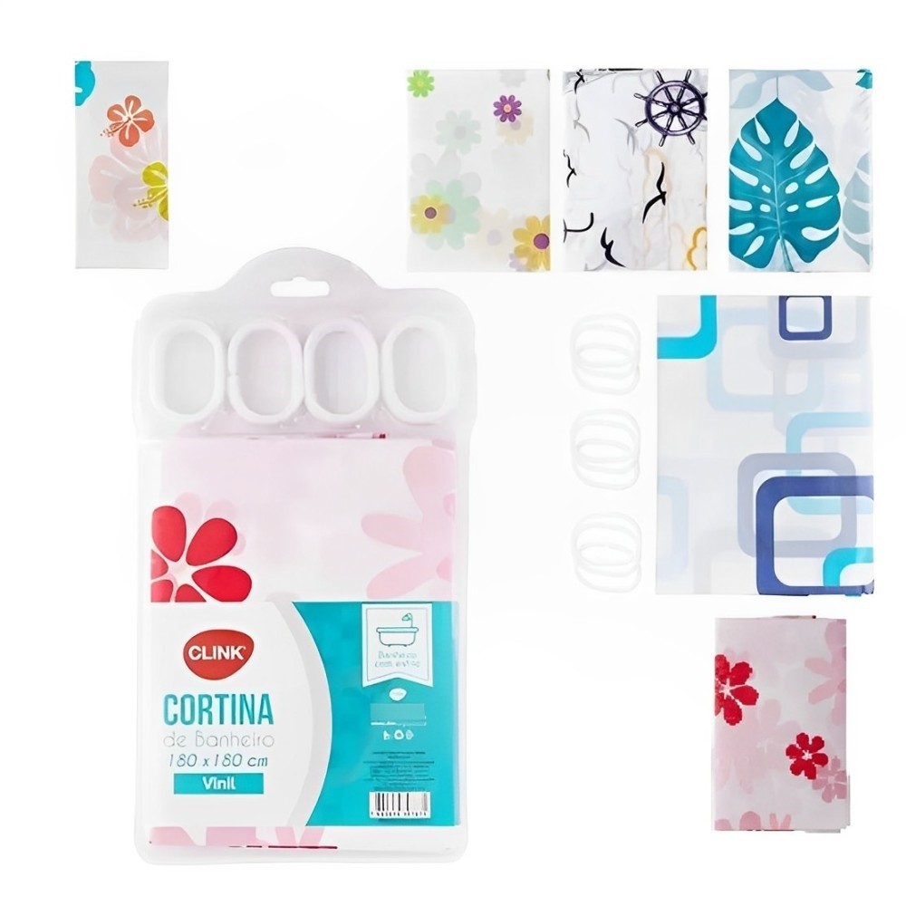 Cortina Para Box Banheiro Antimofo Vinil Flexível 180x180cm Grande Estampas Sortidas