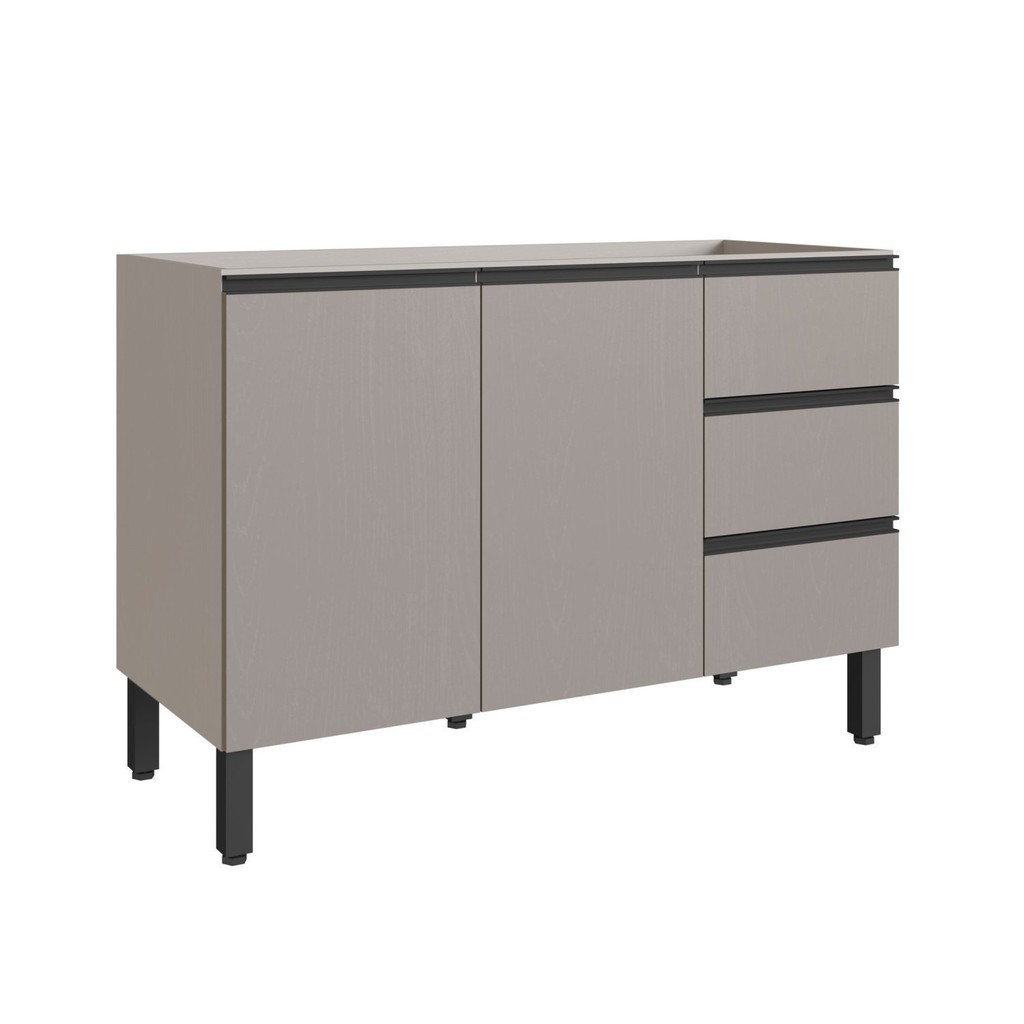 Balcão para Pia 120cm 2 Portas 3 Gavetas Fumê