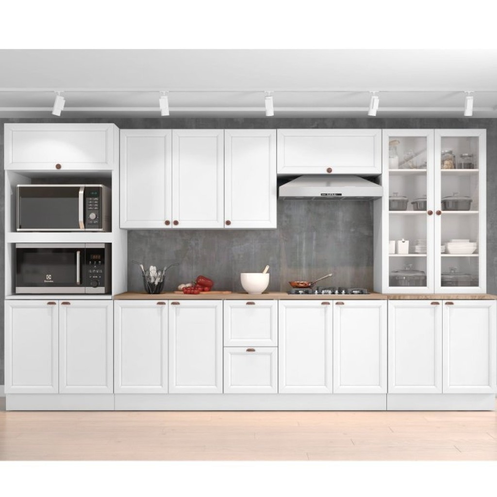 Cozinha Completa 6 Peças 15 Portas 2 Gavetas com Paneleiro Unna Yescasa Branco em Oferta na Shopee