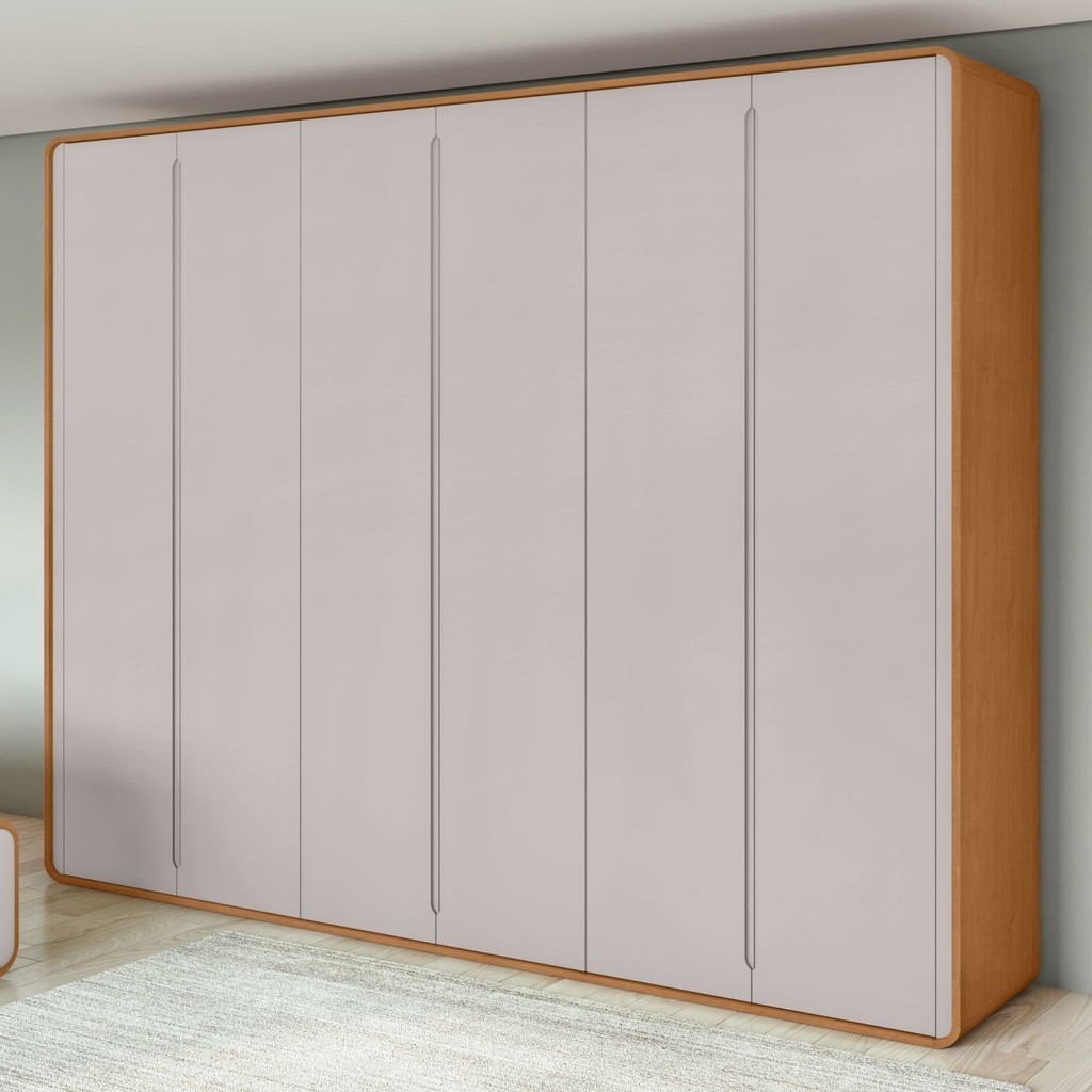 Guarda-roupa Casal Loop 6 Portas 100% MDF Amêndoa Clean/Off White - Mom & Baby