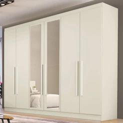 Guarda-Roupa Casal Oslo 6 Portas 4 Gavetas 100% Mdf com Espelho Off White - Mademarques