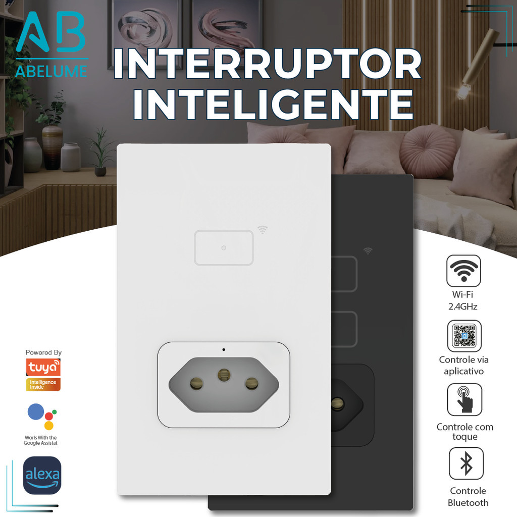 Interruptor Inteligente de Toque Wifi Com Tomada Sem Fio Controle por Aplicativo Alexa, Tuya Google em Oferta na Shopee