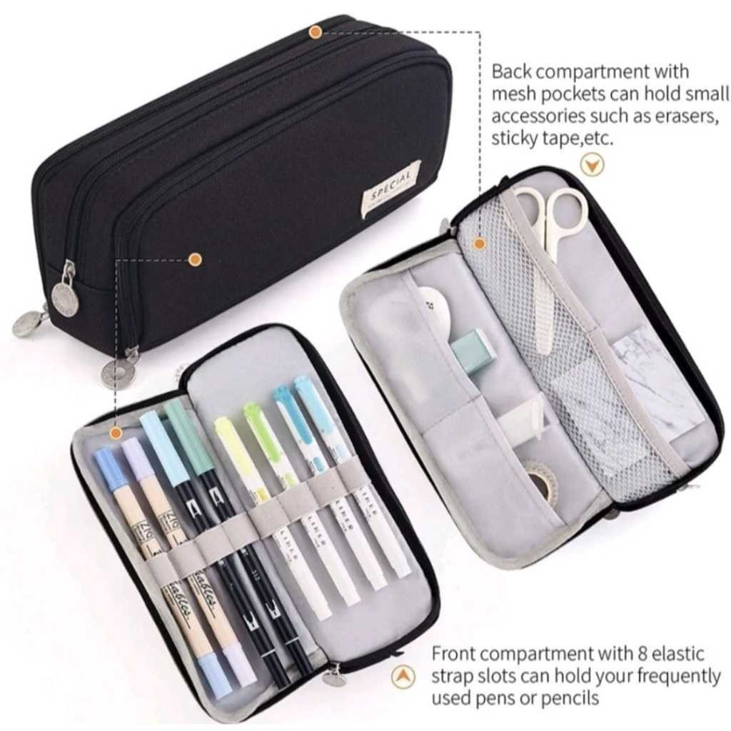 HYQ1882 Estojo De Lápis Caneta Esferográfica De Papelaria Bolsa De Armazenamento Portátil De Grande Capacidade em Oferta na Shopee