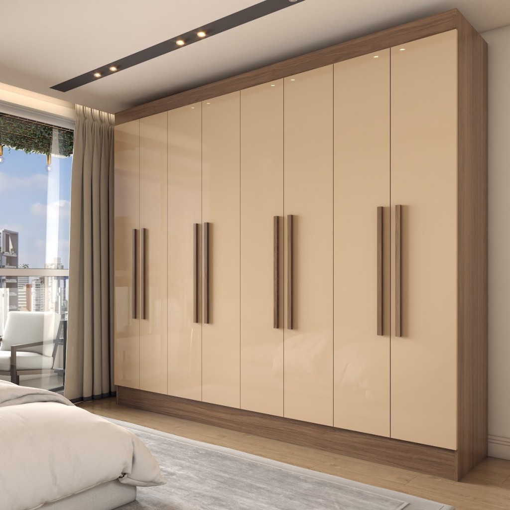 Guarda-Roupa Casal Diplomata 8 Portas 4 Gavetas 100% Mdf Castanho/Nude - Panorama Móveis - Home & Living