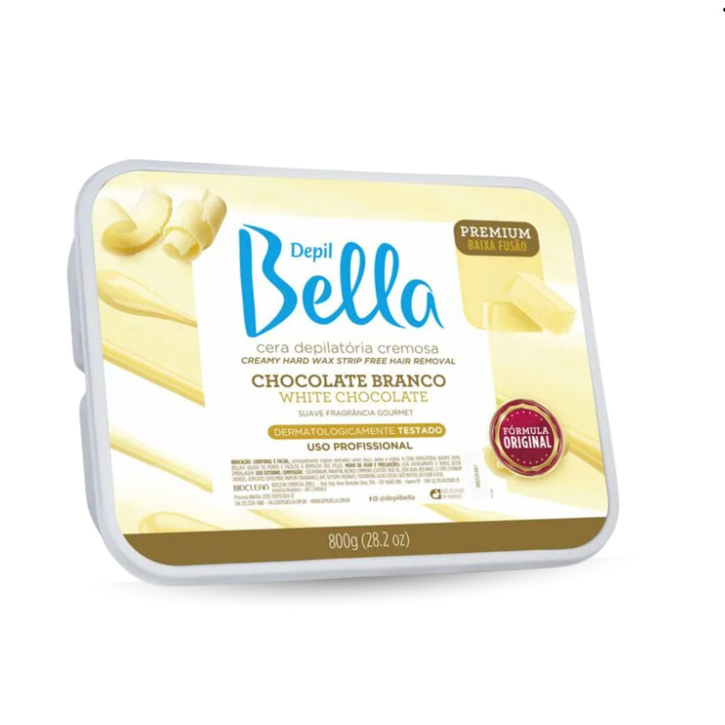 Cera Depil Bella Barra Chocolate Branco 800g