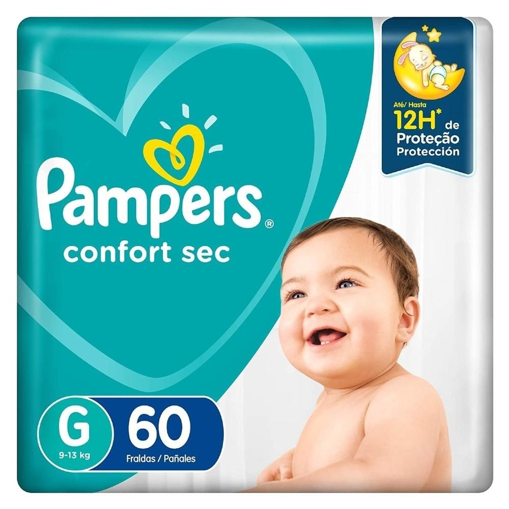 Fralda Pampers Confort Super Sec G 60 Unidades em Oferta na Shopee