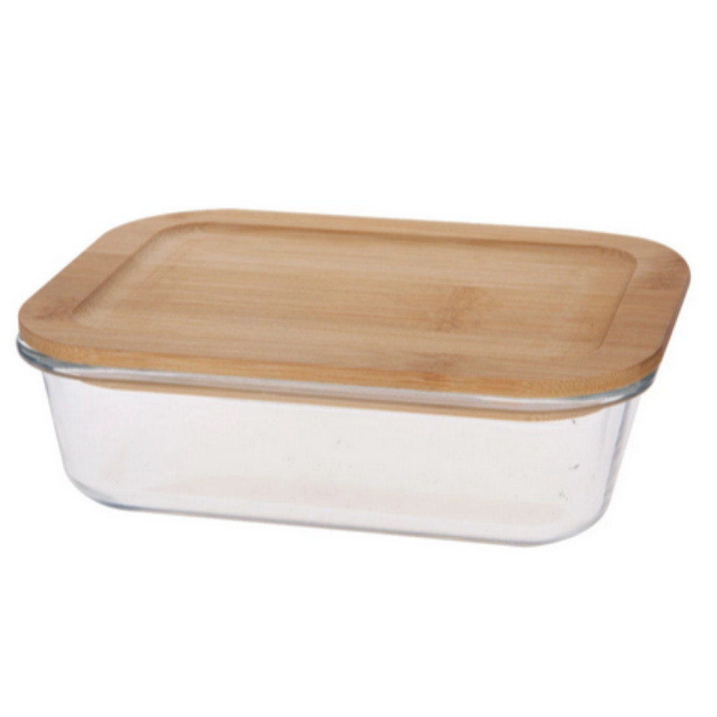 Porta Matimento Pote Retangular em Vidro Borossilicato com Tampa de Bambu 1,5 Litros Dynasty Full Fit