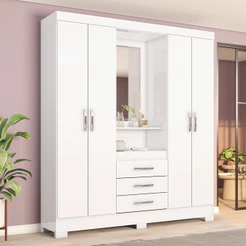 Guarda Roupa Casal 4 Portas Com Espelho 3 Gavetas Ryan Casa 812