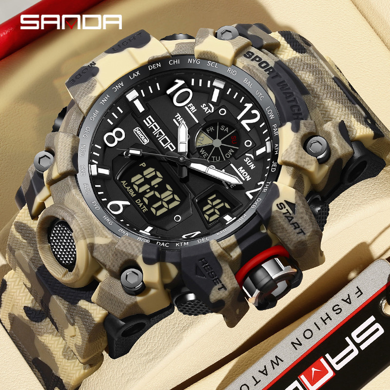 Sanda Esportes À Prova D'água Camuflagem Militares Cidade De Ao Ar Livre Relógio Masculino Multifuncional SD3358-8 em Oferta na Shopee