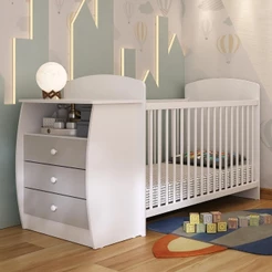 Berço Cômoda com Colchão Incluso Colinho de Mãe Multimóveis Branco/Cinza
