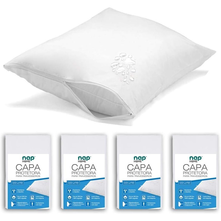 Kit 4 Capas de Travesseiro Nap Home Impermeável - Não faz ruído - 200 Fios