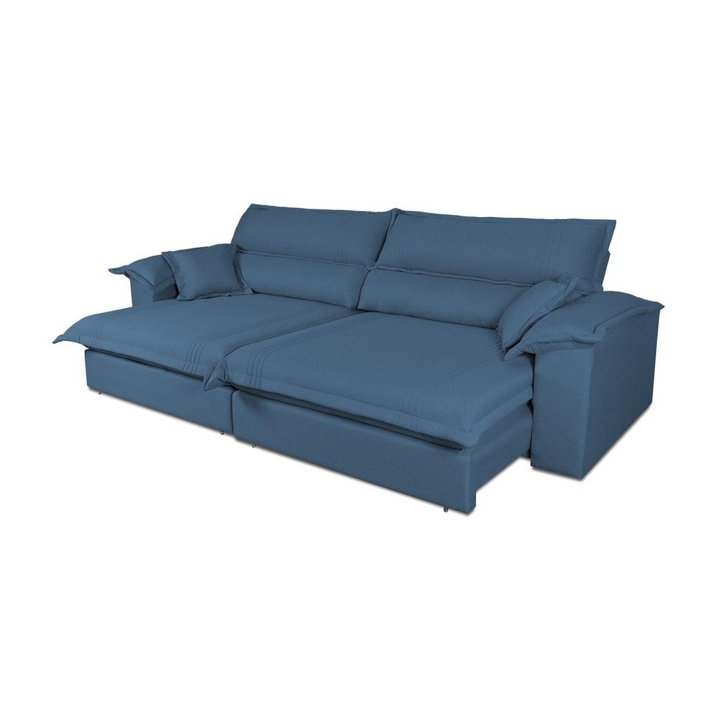 Sofá Retrátil Reclinável 2,50m Nivus Azul c/ Molas Ensacadas - King House em Oferta na Shopee