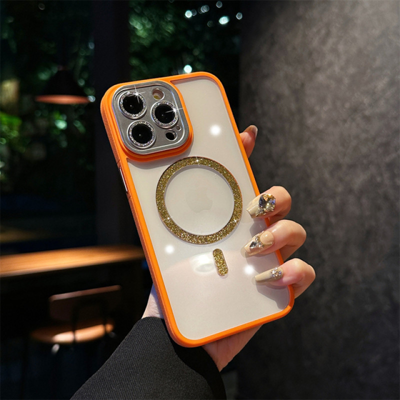 Para O iPhone15 14 13Promax Com Proteção De Lentes Brilhantes Tampa Traseira Anti-Queda Da Moda Luxury Root go glitter Caixa De Telefone De Carregamento Magnético Sem Fio