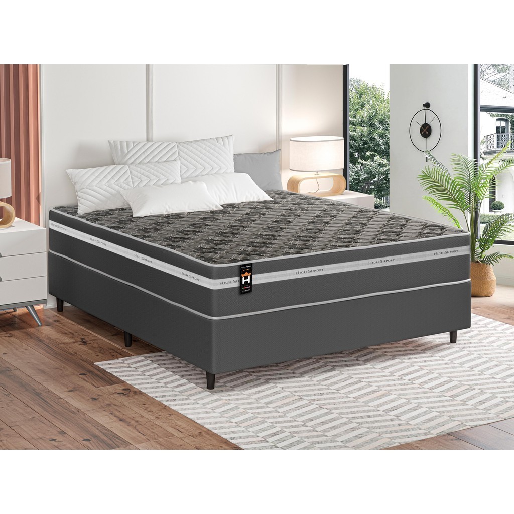 Conjunto Cama Box Espuma Miami Cinza Casal 138x188x62 em Oferta na Shopee