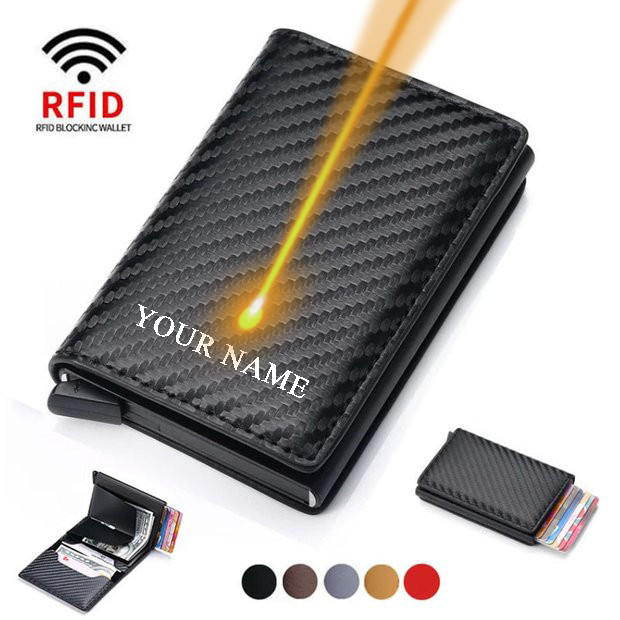 Nome Personalizado RFID Porta-Cartões De Crédito Anti-Furto Universal Carteiras Masculino De Couro Slim Magic Gravação Masculinas Minimalistas Inteligentes