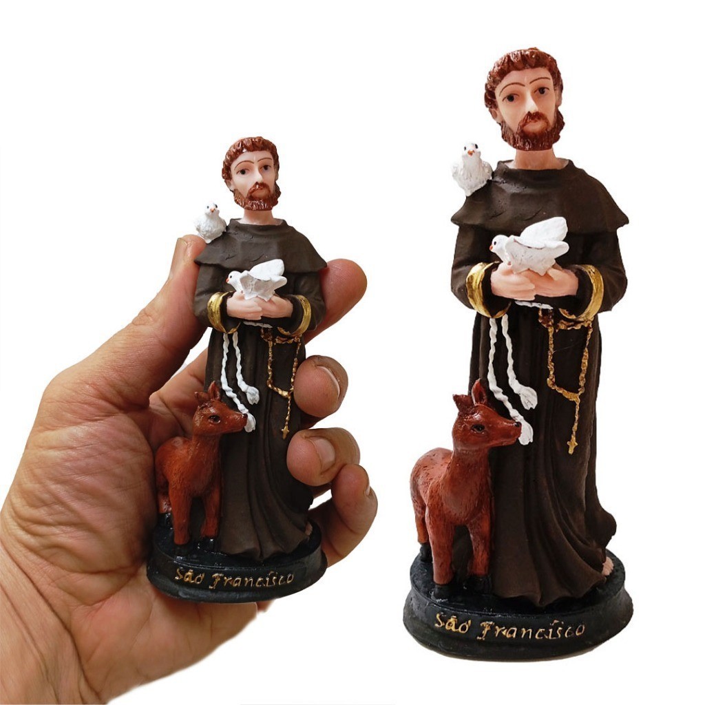 Estátua de São Francisco de Assis em Resina Católico - 15 cm em Oferta na Shopee