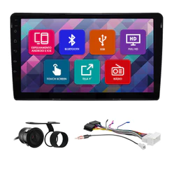 Kit Multimídia 9 Pol Azera 2007 2008 2009 2010 2011 2012 Espelhamento Android Ios 2 Din Preto Camera Ré