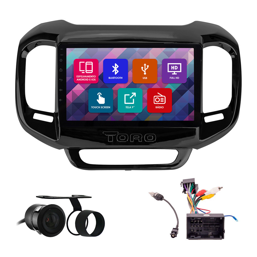 Kit Multimídia 9 Pol Toro 2016 2017 2018 2019 2020 21 Espelhamento Android Ios 2 Din Black Piano Camera Ré em Oferta na Shopee