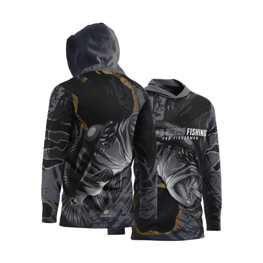 Camiseta Mar Negro Sublimada Capuz Masculino Tucunaré Ocelo