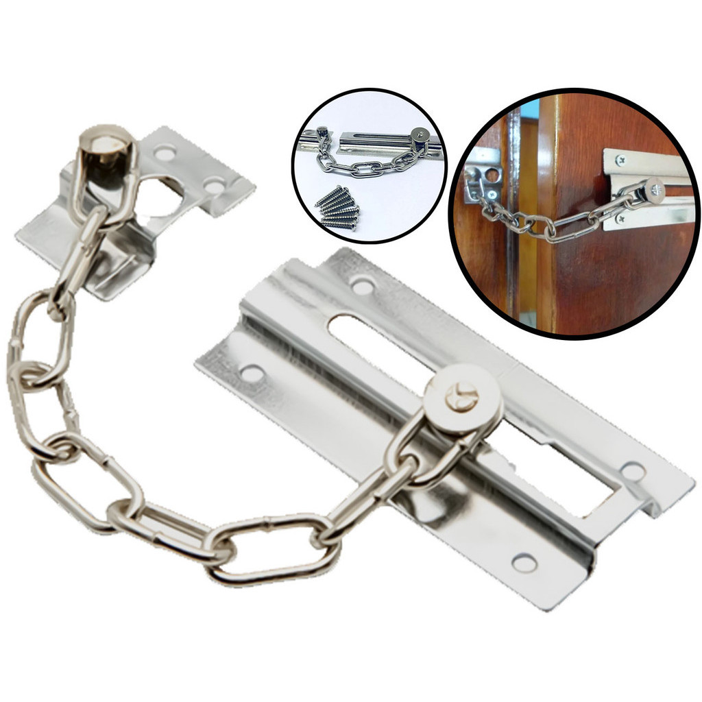 Fecho Tranca De Porta Segurança Trava Pega Ladrão Ferrolho Fechadura Trinco Com Corrente Casa Apto em Oferta na Shopee