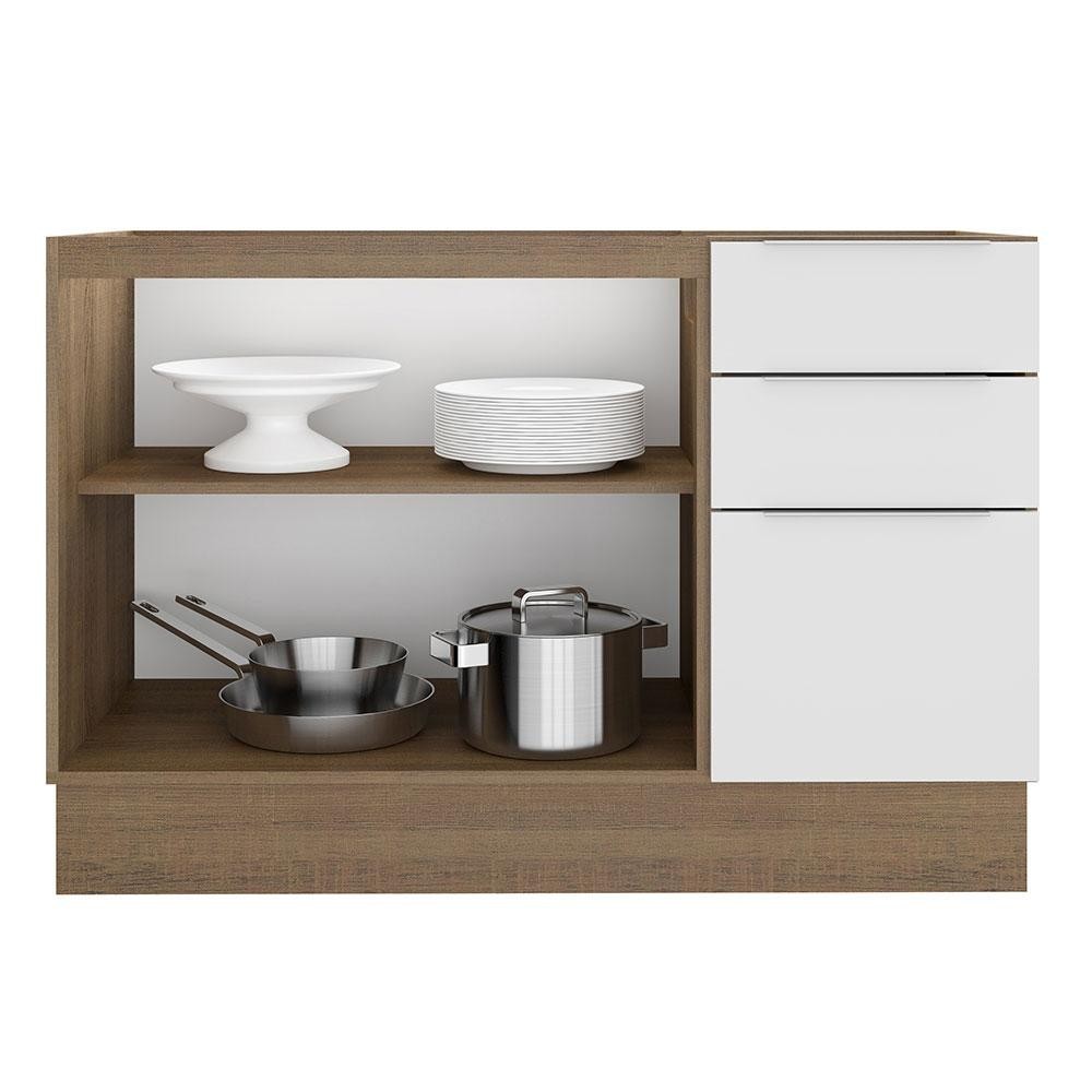 Detalhes do Balcão de Pia Madesa Stella 2 Portas e 3 Gavetas - Rustic/Branco