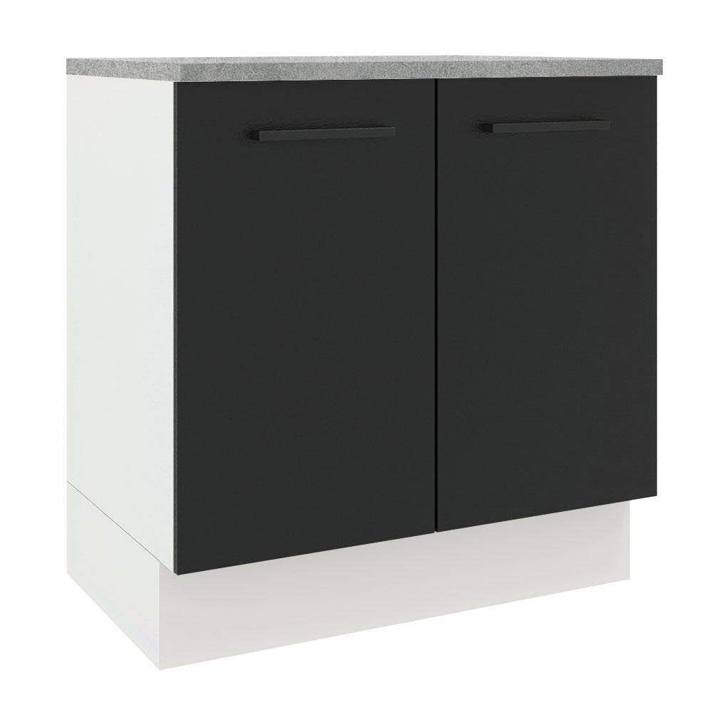 Balcão Armário de Cozinha 80 cm 2 Portas Branco/Preto Agata Madesa