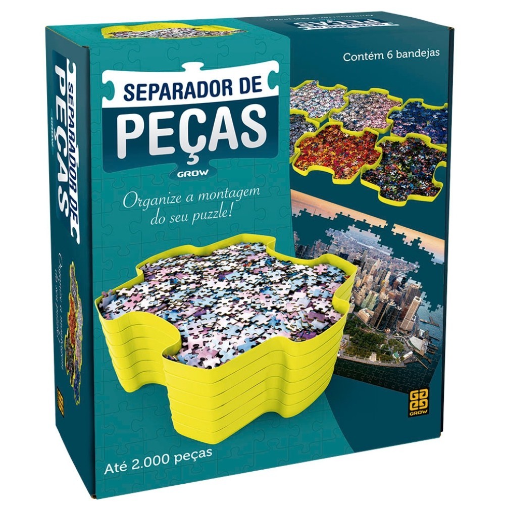 SEPARADOR DE PEÇAS PUZZLE QUEBRA CABEÇA GROW ATÉ 2000 PCS 6 BANDEJAS EMPILHÁVEIS COLORIDAS ARMAZENA - Mom & Baby