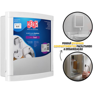 Armário Plástico Com Espelho Organizador Para Banheiro Lavabo Prateleira Porta Escova De Dentes Herc em Oferta na Shopee