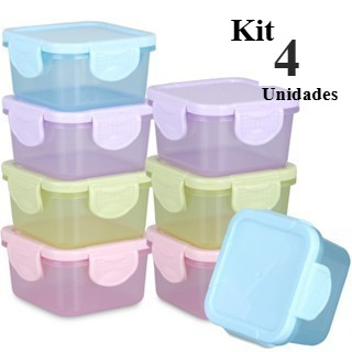 4 Mini Potes para Congelar Papinha Tampa Hermética Porta Leita em pó Frutas para Bebe adultos