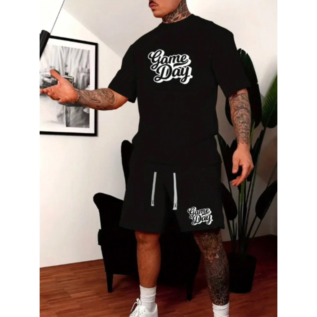 Conjunto Masculino Game Day Estampada Kit Camiseta 100% Algodão + Short Tactel Masculino Moda Streetwear Kit 2 Peças