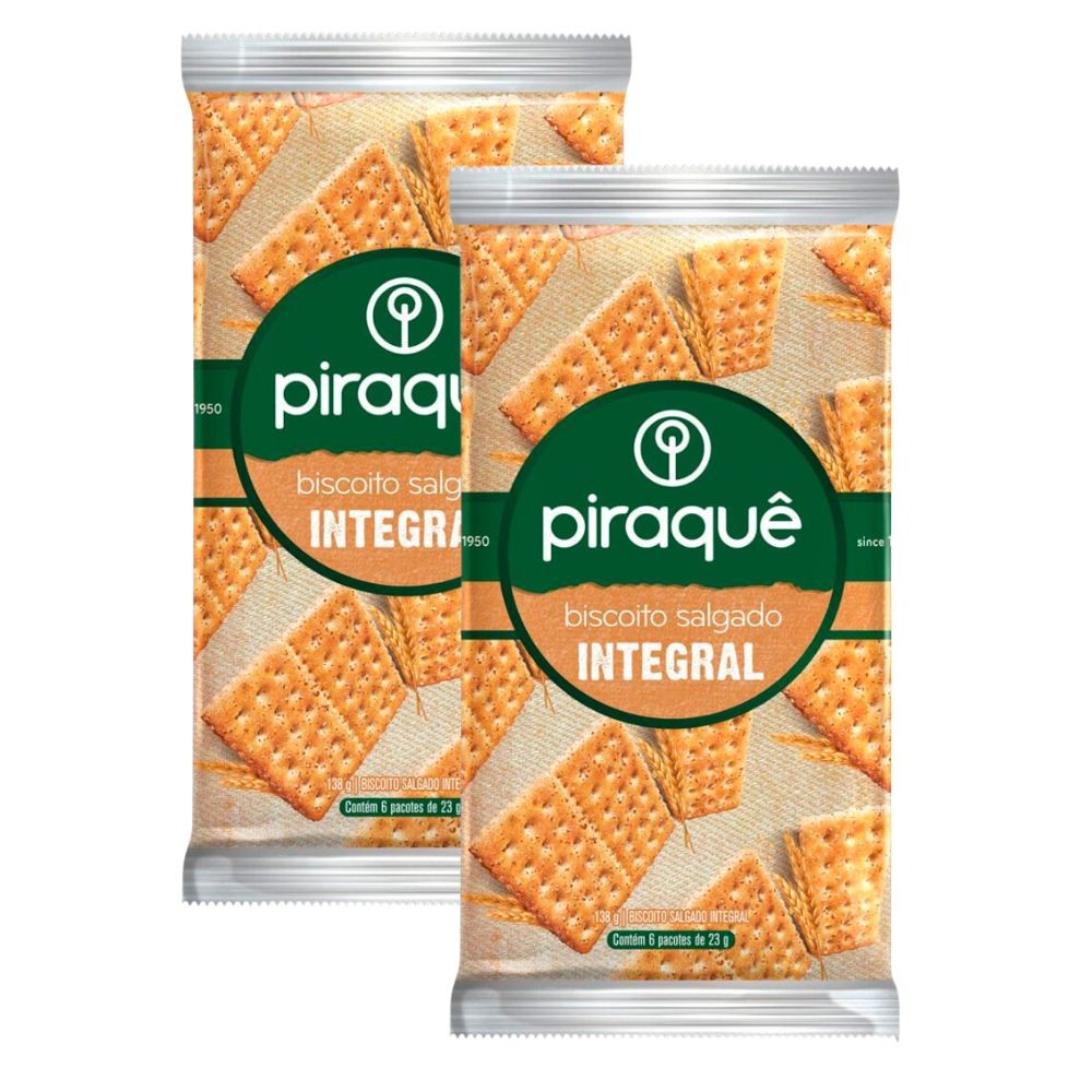 Kit 2 Biscoito Salgado Piraquê Integral 138g