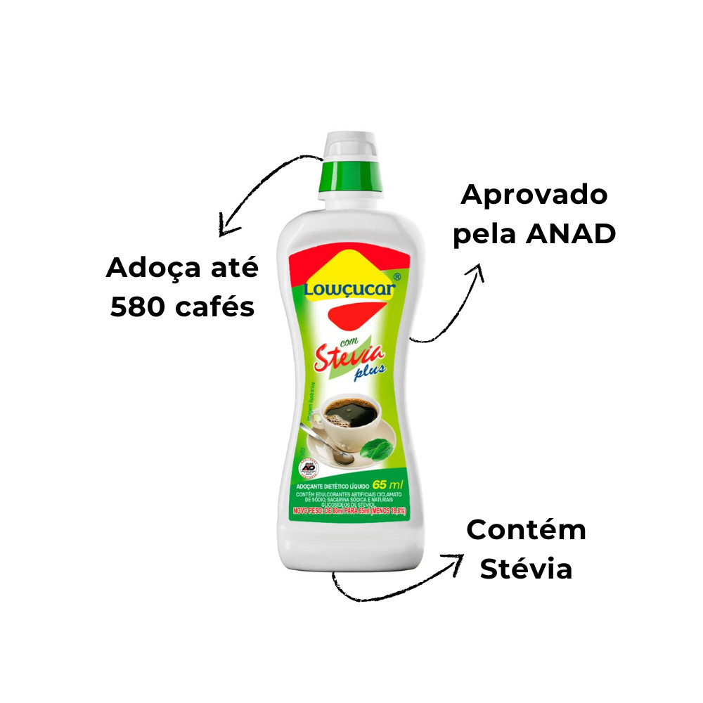 Detalhes do Adoçante Liquido Plus Stevia Lowçucar 65ml