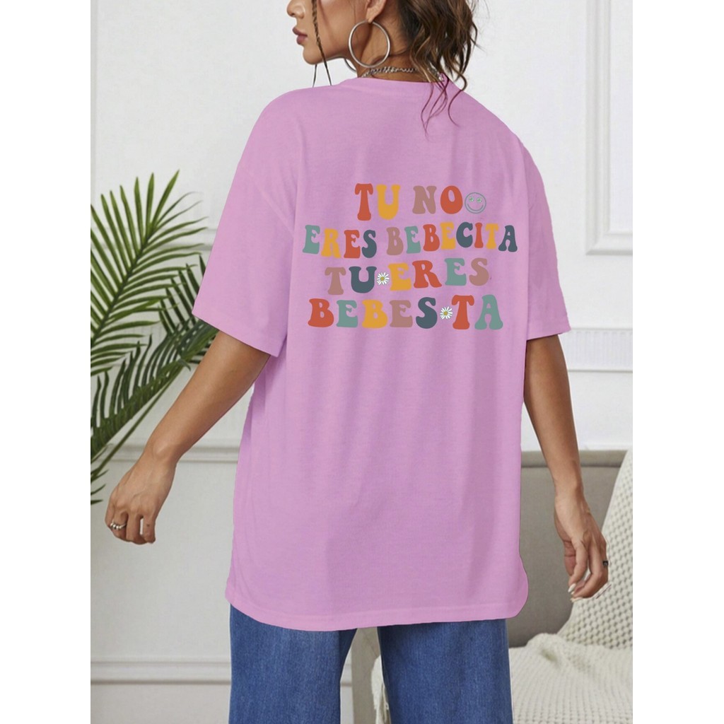 Camiseta Oversized Rosa Estampa Bebecita Moda Streetwear Blusa Feminina Bebesta Aesthetic Good Vibes