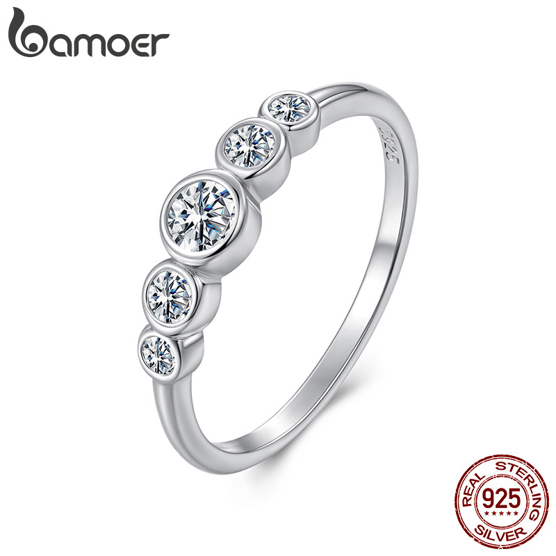 Bamoer 925 Sterling Sliver Ring Claasic Moissanite 0.38ct Moda Joias Presentes Para Mulheres