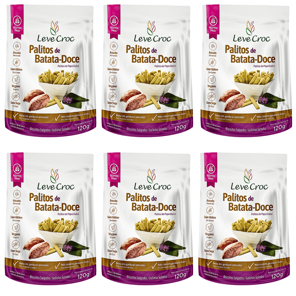 Kit 6 Biscoito Palito Salgado De Batata-Doce 120g Leve Croc